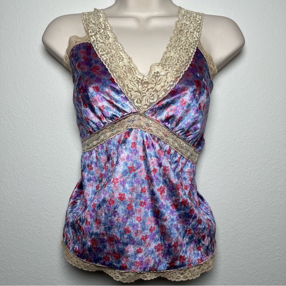 Women y2k Cami Top Medium Purple Lace Fairy Ethereal Coquette‎ Dainty Floral